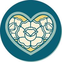 tattoo style sticker of a heart and flowers vector