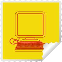 computer with mouse and screen square peeling sticker vector