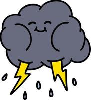 cartoon of a happy storm cloud shooting lightning bolts vector