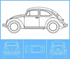 Classic car template. Transportation outline stroke template. Blue print layout. Fit for warp sticker, air brush, vinyls, recolor project. Vector eps 10.
