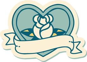 sticker of tattoo in traditional style of a heart rose and banner vector