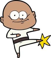 cartoon bald man karate kicking vector