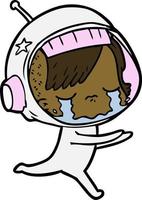 niña astronauta llorando de dibujos animados vector