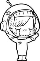 niña astronauta llorando de dibujos animados vector