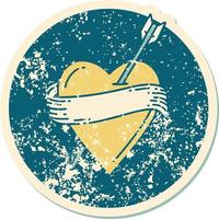 distressed sticker tattoo style icon of an arrow heart and banner vector