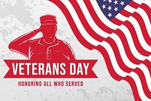 día de los veteranos con la bandera de américa y la silueta saludando vector