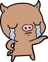 cartoon pig crying pointing vector