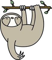 cartoon of cute sloth hanging from a branch vector