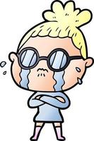 cartoon crying woman wearing spectacles vector