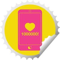 mobile phone showing 1000000 likes circular peeling sticker vector