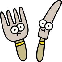 cartoon of a happy knife and fork vector