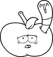 gusano de dibujos animados en manzana vector
