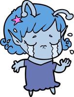 cartoon crying alien girl vector