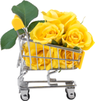 yellow roses in shopping cart for love wedding and valentines day png