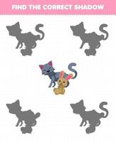 juego educativo para niños encuentra el juego de sombras correcto de la hoja de trabajo imprimible de la granja de un lindo gato de dibujos animados y un conejo vector