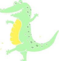 flat color illustration cartoon dancing crocodile vector