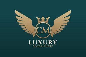 Luxury royal wing Letter CM crest Gold color Logo vector, Victory logo, crest logo, wing logo, vector logo template.