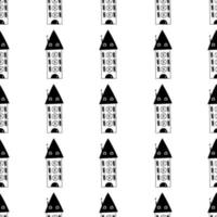 Seamless hand drawn doodle house pattern background. Black and white buildings. vector