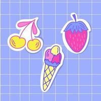 Cartoon collection kawaii sticker. Cherry, ice cream and strawberry element. vector