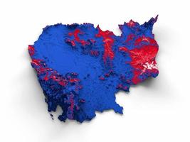 mapa de camboya con los colores de la bandera rojo y azul mapa en relieve sombreado ilustración 3d foto