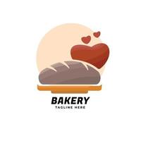 diseño de logotipo de panadería con estilo plano de círculo de pastel e ilustración de vector de concepto de amor