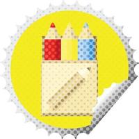 paquete de lápices de colores gráfico ilustración vectorial sello adhesivo redondo vector