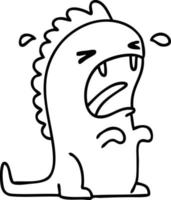 line doodle of a dinosaur crying due to regular mass extinction events vector