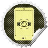 cell phone watching you circular peeling sticker vector