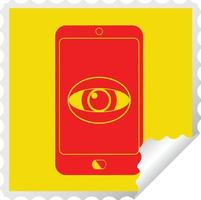 cell phone watching you square peeling sticker vector