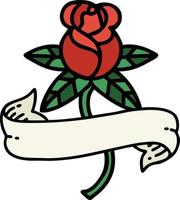 tatuaje tradicional de una rosa y una pancarta vector