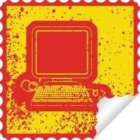 distressed sticker icon illustration of a computer with mouse vector