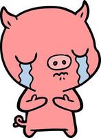 cartoon pig crying vector