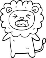 león rugiente de dibujos animados en blanco y negro vector