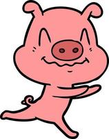 nervous cartoon pig running vector