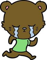 crying cartoon bear running vector