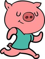 happy cartoon pig running vector