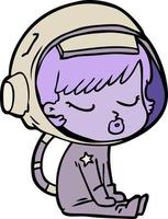 caricatura bonita astronauta niña sentada esperando vector