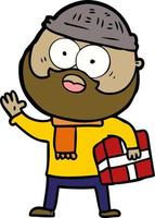 cartoon bearded man with present vector