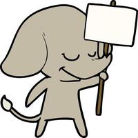 cartoon smiling elephant with placard vector