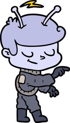 friendly cartoon spaceman pointing