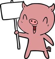 happy cartoon pig with sign post vector