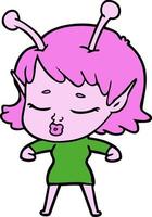 cute alien girl cartoon vector