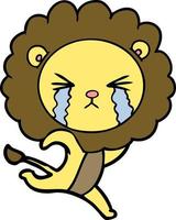 cartoon crying lion running away vector