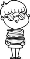 cartoon nerd boy with spectacles and book vector