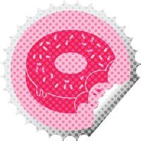 bitten frosted donut circular peeling sticker vector