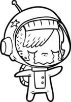 niña astronauta llorando de dibujos animados vector