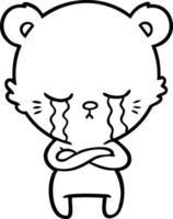 crying cartoon bear with folded arms vector