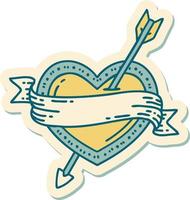 tattoo style sticker of an arrow heart and banner vector