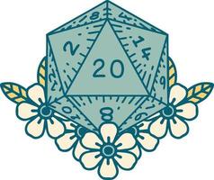 icono de estilo de tatuaje de un d20 vector