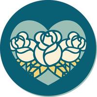 pegatina estilo tatuaje de un corazón y flores vector